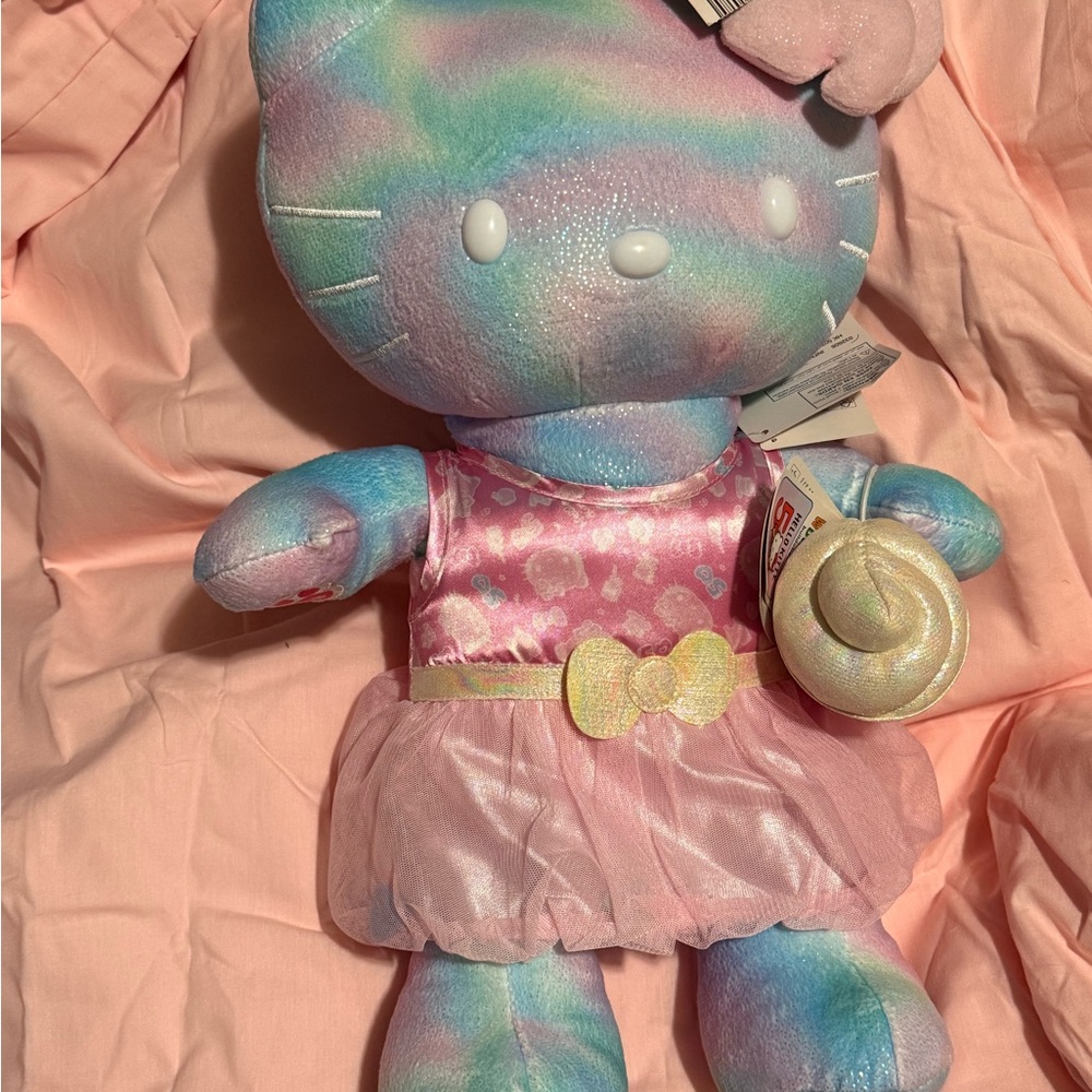 Colorful Plush Cat Toy with Pink Dress - Picture 2 of 7